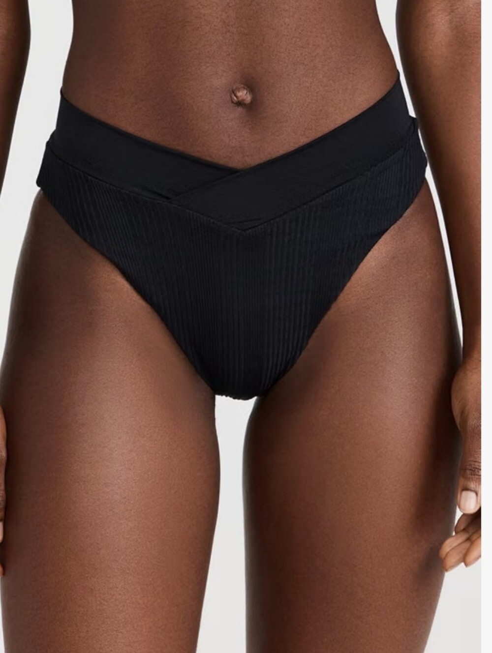 l*space Black Ribbed V-Waist High-Cut Bikini Bottom